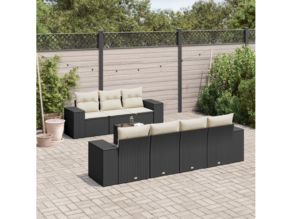 Vidaxl 8 Pcs Conjunto Sofás de Jardim com Almofadões Vime Pe Preto