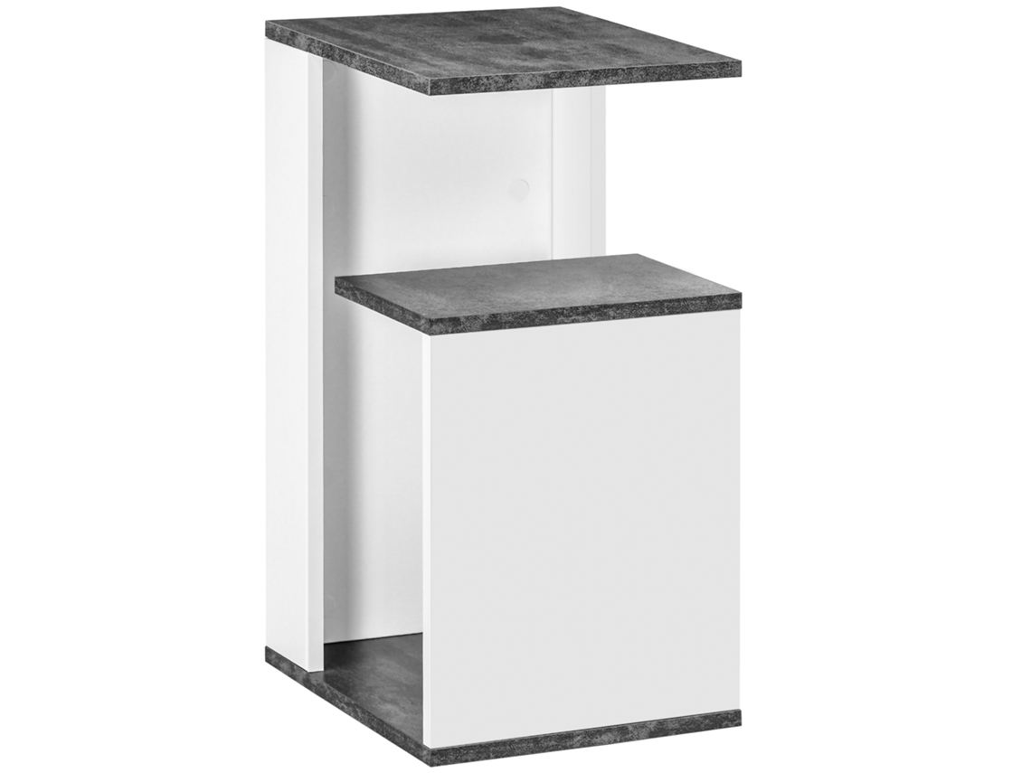 Mesa de Cabeceira com 2 Prateleiras, 35x29,5x60 Cm, Cinza e Branco | S/MARCA