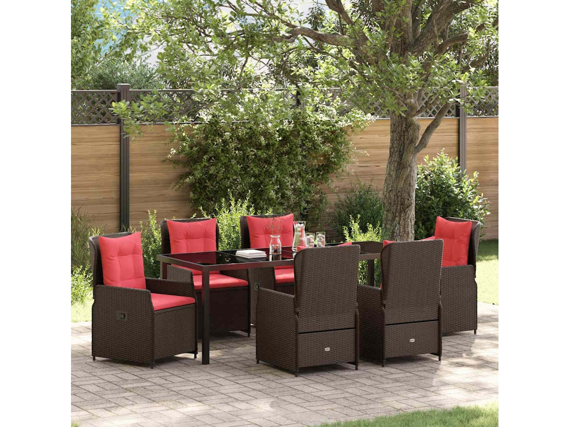 Vidaxl Conjunto De Jantar Para Jardim 7 Unid. Castanho