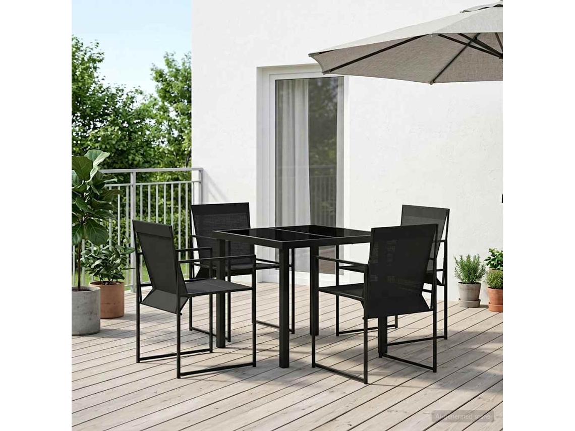Vidaxl Conjunto De Jantar Para Jardim 5 Pcs Preto Textileno E Aço