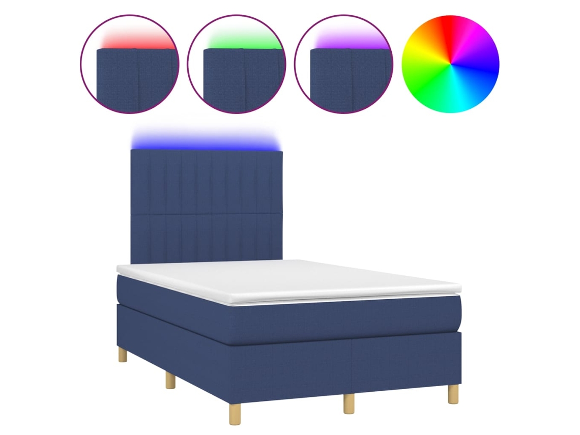Cama Box Spring com Colchão e Led Tecido Azul MAISON EXCLUSIVE (120x200 cm)