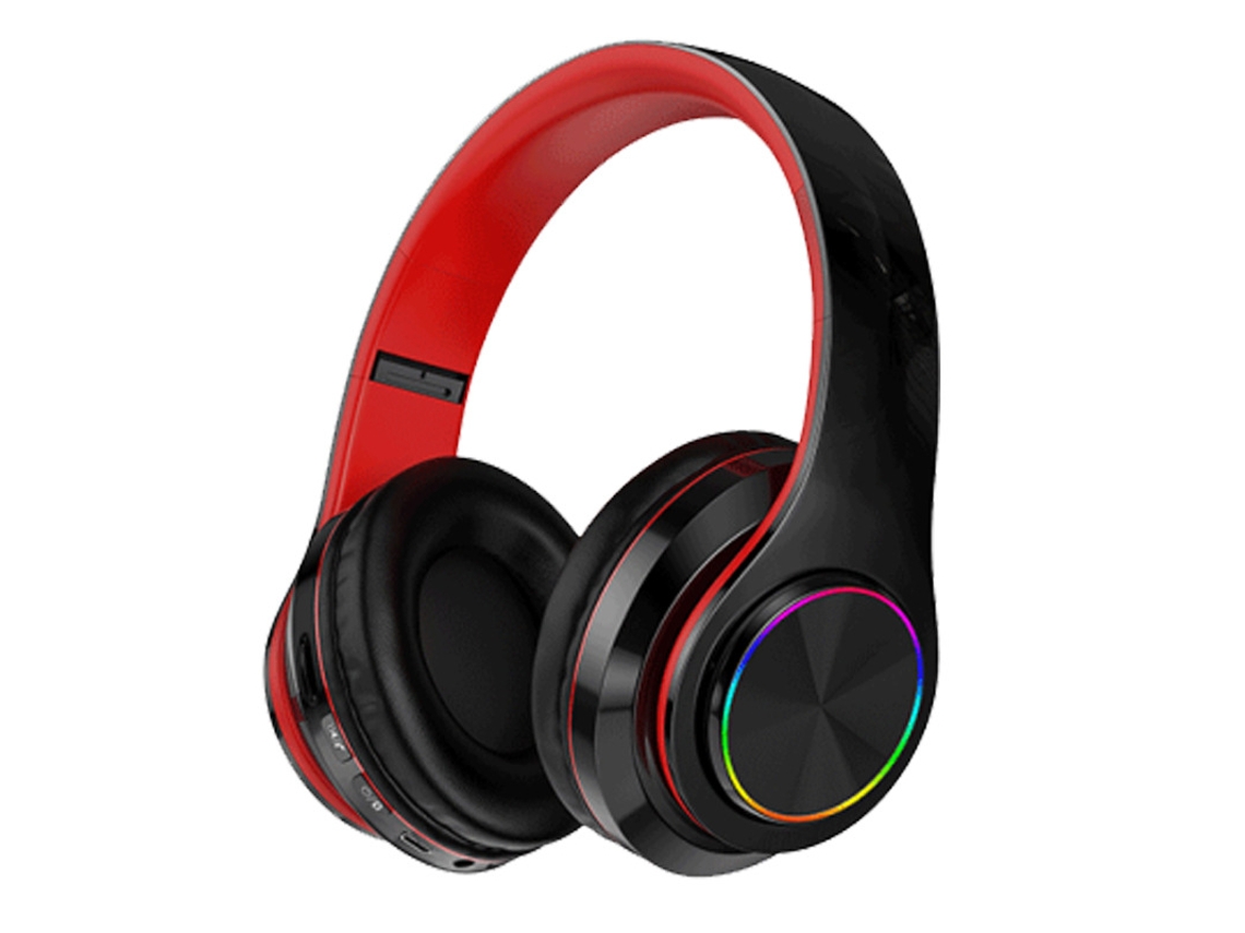 Auriculares Bluetooth, Auriculares Sem Fios Supra-auriculares Com Microfone, Auriculares Dobráveis ​​- Preto E Vermelho