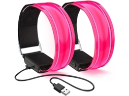 2 Pulseiras Led Refletoras Recarregáveis - Corrida - Segurança Noturna - Desporto Exterior - 28,5x2,5 Cm - Azul/rosa