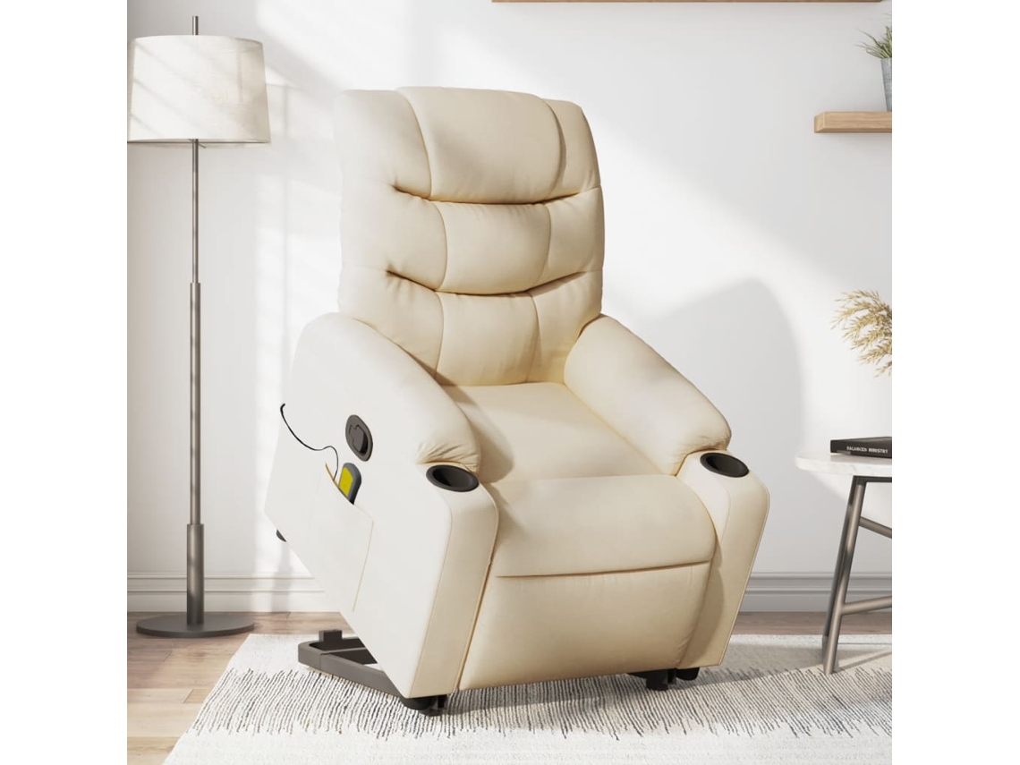 Vidaxl Poltrona Elevatória De Massagens Tecido Cor Creme