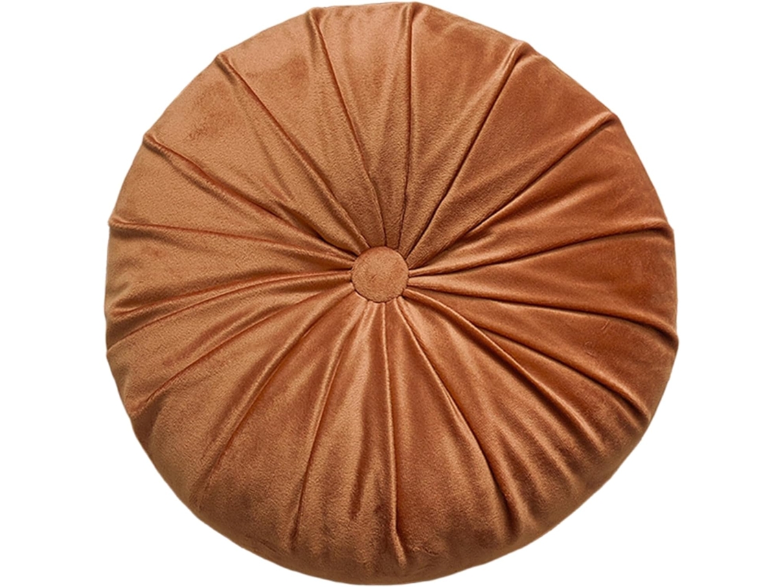 Almofada Redonda De 35cm 14 Polegadas, Com Design Vintage Em Veludo Plissado E Botão Central, Ideal Para Sofá, Cadeira