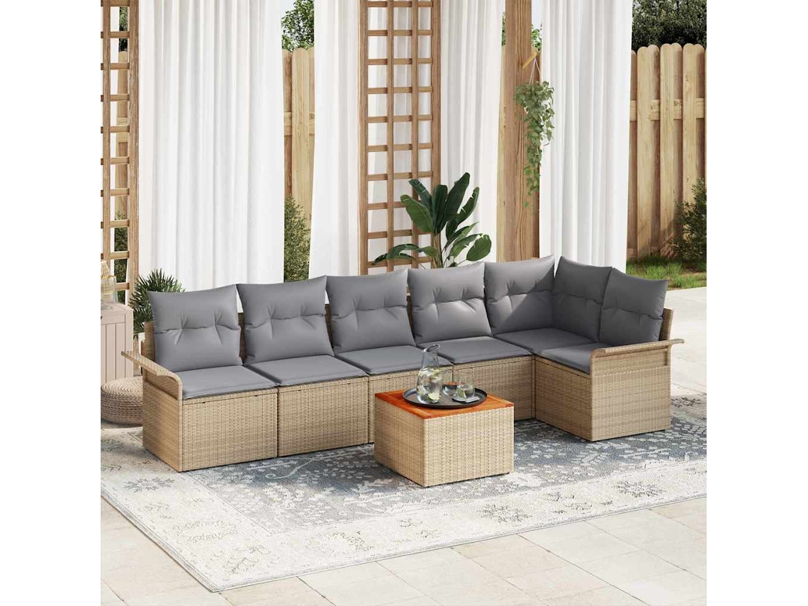 Vidaxl Conjunto de Sofá de Jardim com Almofada 7 Pcs Bege Vime Pe