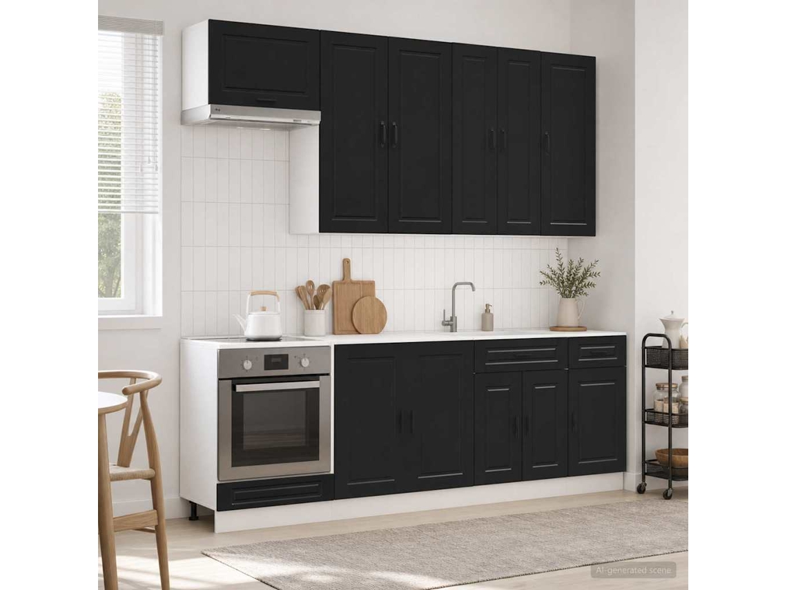 Vidaxl Unidade De Cozinha Porto 8 Unid. Preto Derivados De Madeira