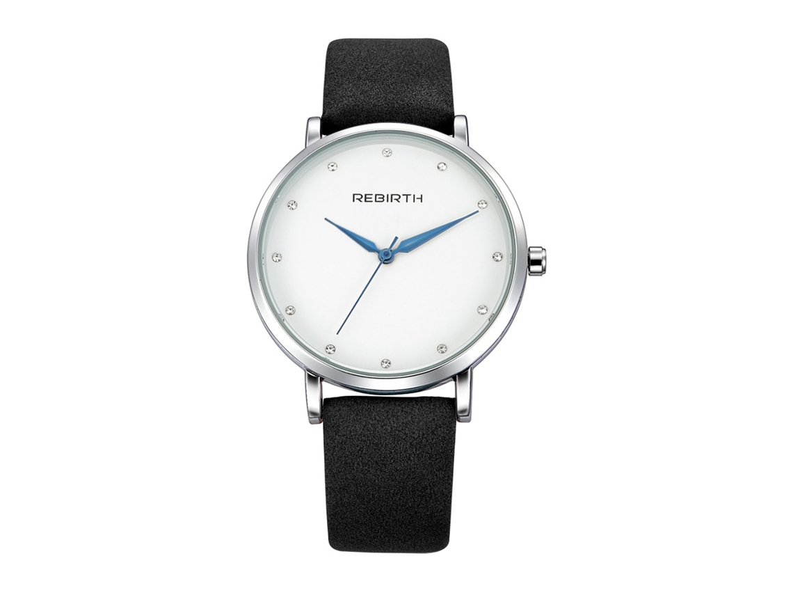 Rebieth Relógio de Pulso de Couro Pu com Strass Azul Estilo Moderno Quartz Fashion