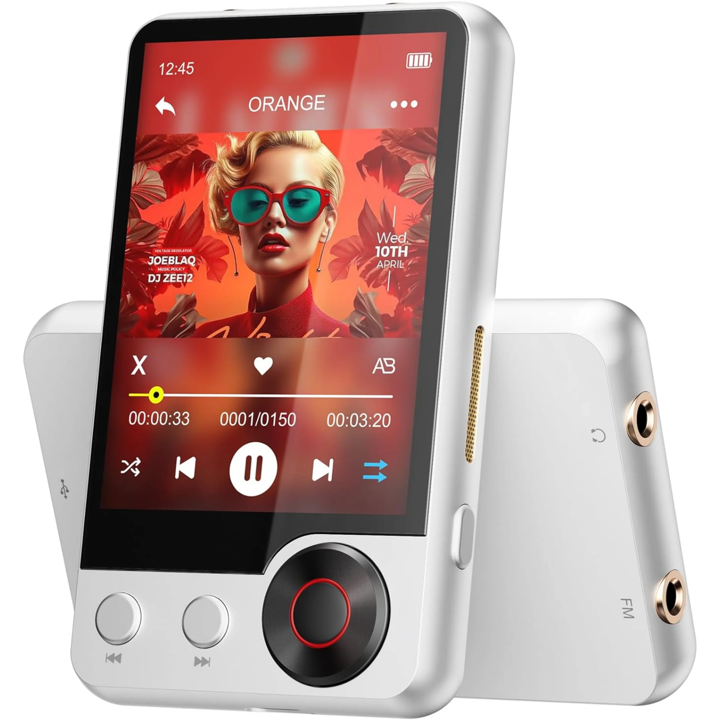 Leitor De Mp3 Bluetooth 5.3 Com Tela Sensível Ao Toque De 2,4 Polegadas E Entrada Dupla Para Fone De Ouvido, Branco, 64 Gb
