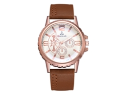 Relógio masculino de quartzo com pulseira de PU, estilo casual e formal, marrom.
