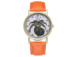 Relógio Feminino de Pulso com Pulseira de Couro Pu Fashion Quartzo Laranja