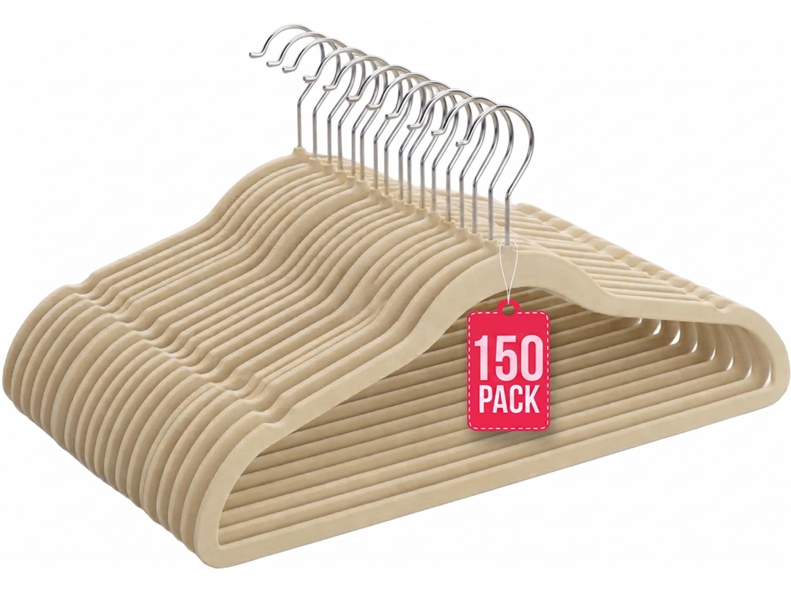 Cabides de Veludo Antiderrapantes Pack 150 Bege com gancho 360° COM-FORT HOUSE