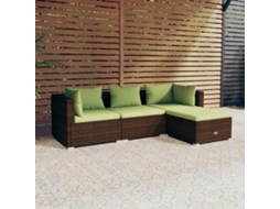 Vidaxl 4 Pcs Conjunto Lounge Jardim C/ Almofadões Vime Pe Castanho