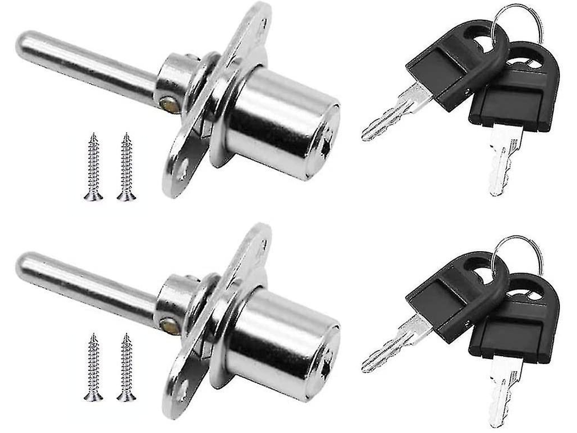 2 Cerraduras de Cajón Con Llave para Muebles, Cerradura de Êmbolo para Gabinetes Mostradores Archivos, Diâmetro 16mm, Longitud 61mm Prata