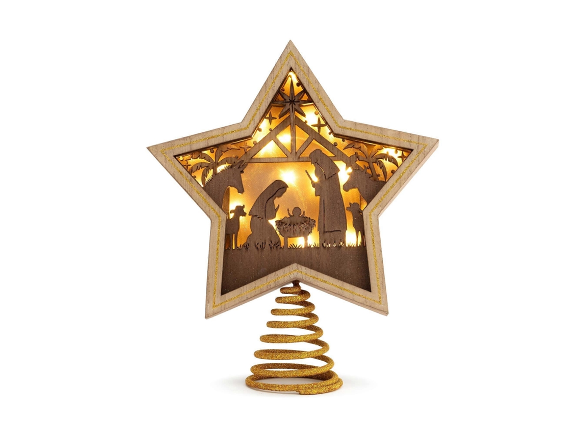 Enfeite De Natal De Madeira Dourada, 25,4 X 21,5 Cm Olysi Shop