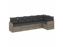 Conjunto de 6 Sofás de Jardim com Almofadões Vime Cinzento MAISON EXCLUSIVE (80x200 cm)