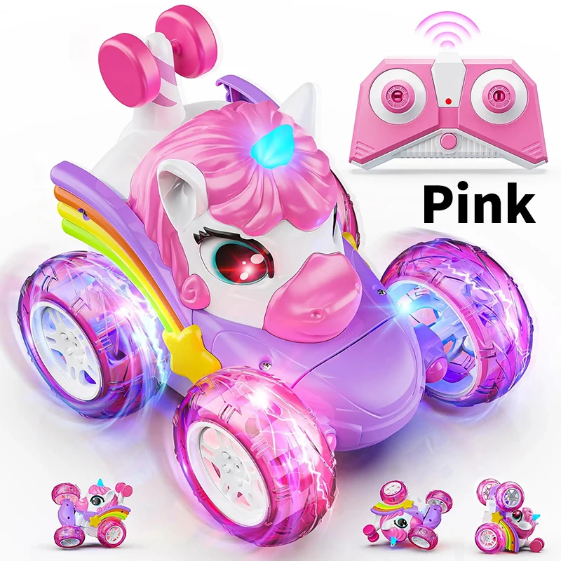 Carro de Controle Remoto Unicórnio, Carro de Acrobacias com Tração nas Quatro Rodas e Rotação de 360° MDUG (rosa)