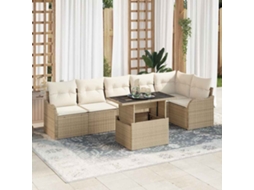 Vidaxl Conjunto De Sofá De Jardim 7 Unid. Bege Rattan De Polipropileno