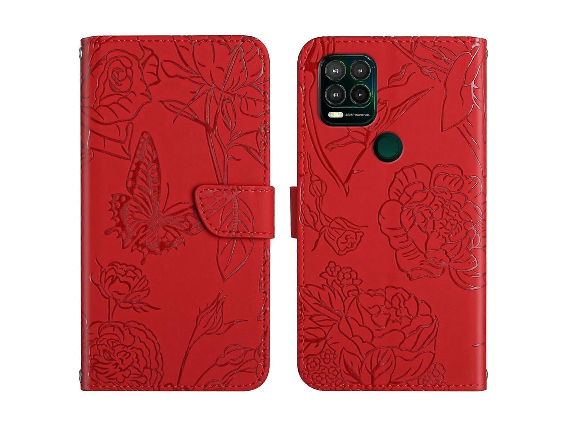 Capa De Couro Sintético Com Textura De Borboleta E Peônia Para Motorola Moto G Stylus 5g