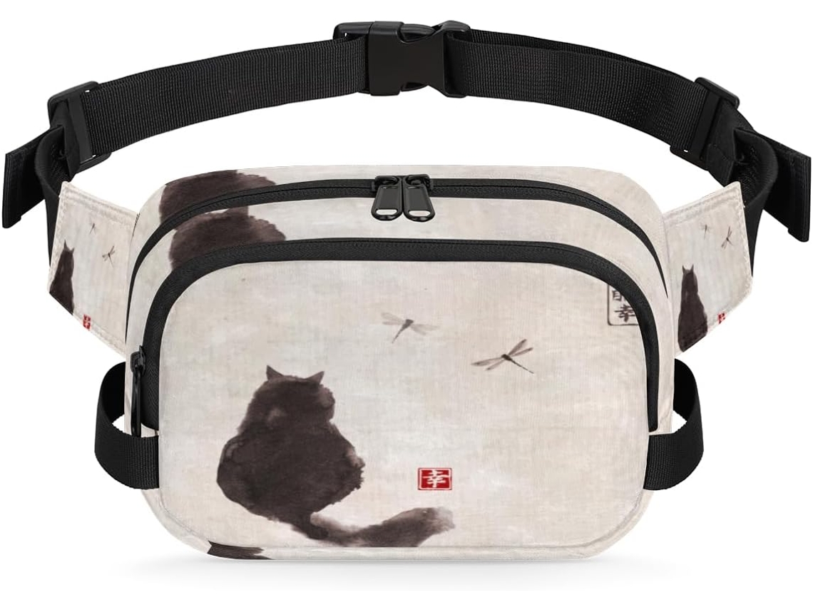 Pochete Estilo Japonês com Estampa de Gato Preto para Mulheres 22 8 X 6 3 X 15 5 Cm Design Diy Pa Impermeável S/MARCA