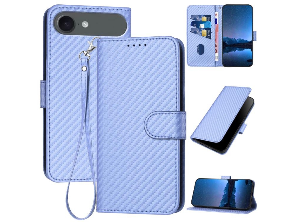 Capa De Couro Para Iphone 17 Air - Fivela Em Fibra De Carbono - Com Cordão