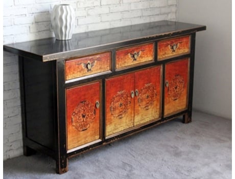 Aparador Vintage Laranja Preto Cômoda Estilo Colonial Chinês Estilo Antigo Armário Lowboard Asiático Oriental Extremo Oriente Vintageasia