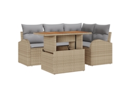 Conjunto 5 Conjunto De Sofá De Jardim Vidaxl Bege Vime Pe (100 X 55 X 73 Cm)