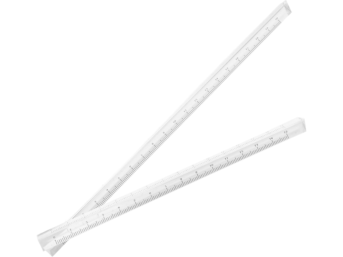 Régua triangular transparente de plástico, 2 peças, métrica