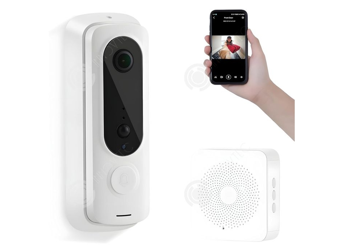 Campainha sem fio Inn 1080p 2,4 GHz Wi-Fi Visão noturna Áudio bidirecional Vigilância Desbloqueio e diálogo Campainha sem fio Innovtec