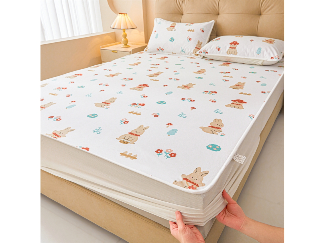 Protetor De Colchão Impermeável Czhhmart Desenhos Animados. 200cmx220cm (com Par De Fronhas) Coelho