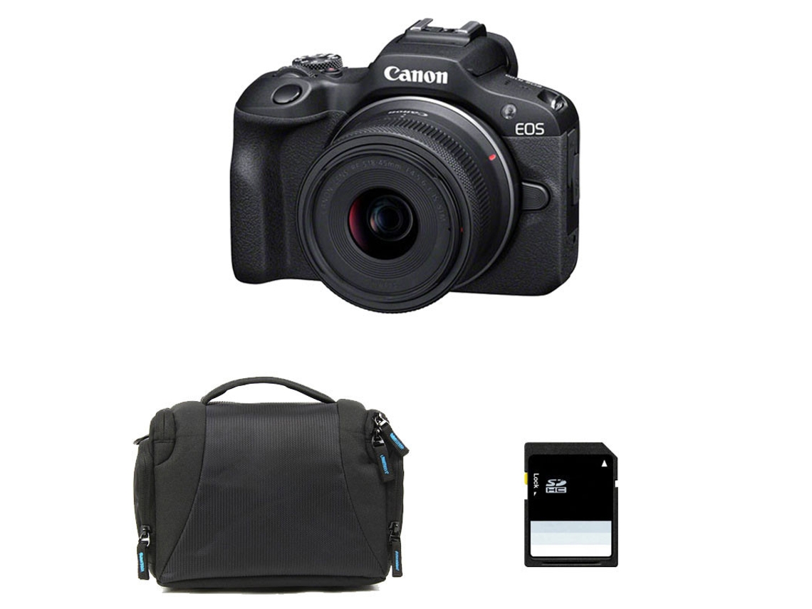 Câmera CANON Eos R100 com Lente RF-S 18-45mm F/4.5-6.3 IS STM, Bolsa e ...