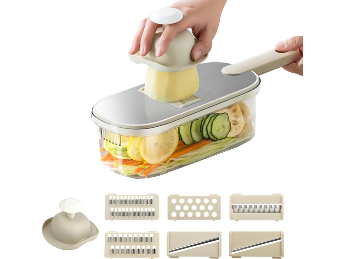 Lurelia Mandolina Legumes 6 Em 1 Aço Inoxidável Proteção Manual 5 Mm Cinzento Para Frutas
