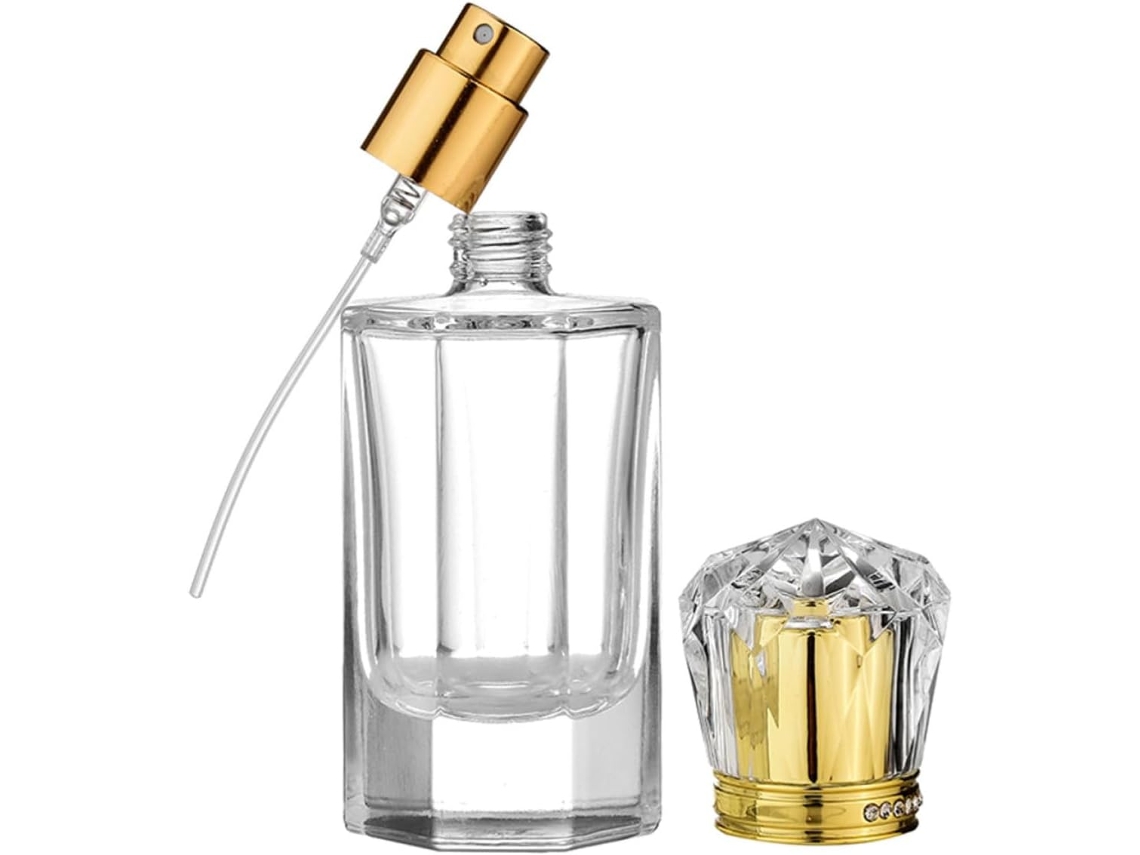 Frasco de perfume vintage octogonal em vidro, 45ml, com spray.