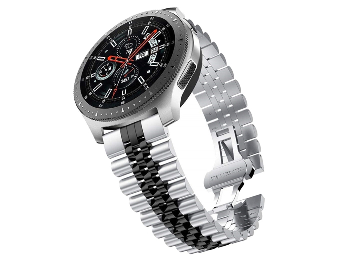 Bracelete Para Samsung Galaxy Watch 3 (41mm) - Aço Cinco Elos (20mm) - Black Silver Black