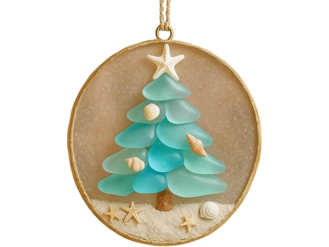 Decoração De Natal Com Vidro Do Mar Para Árvores, Ideal Para Festas Temáticas Costeiras.