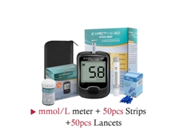 Monitor De Glicose Mmol/dl + 50 Lâminas + 50 Agulhas, Monitor De Diabetes Sem Código Rápido.