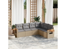 Vidaxl 6 Pcs Conjunto De Sofás P/ Jardim Com Almofadões Vime Pe Bege