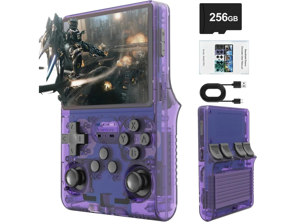 Consola Retro Portátil R40s Pro 30.000 Jogos Hd | Tela 4.5 | Cartão 256gb | Bateria 3800mah | Roxo Transparente Zruxe