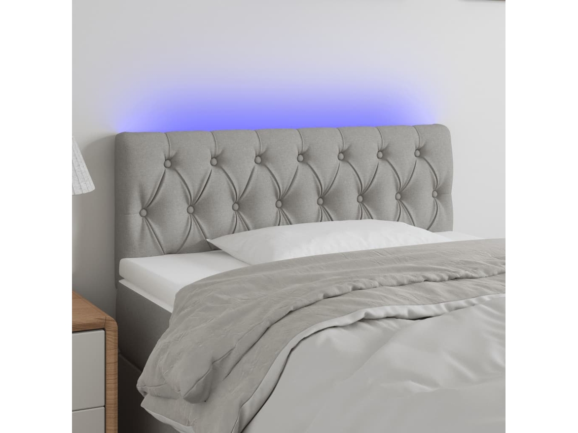 Cabecero con luces LED, tela, 90x7x78/88 cm, gris claro
