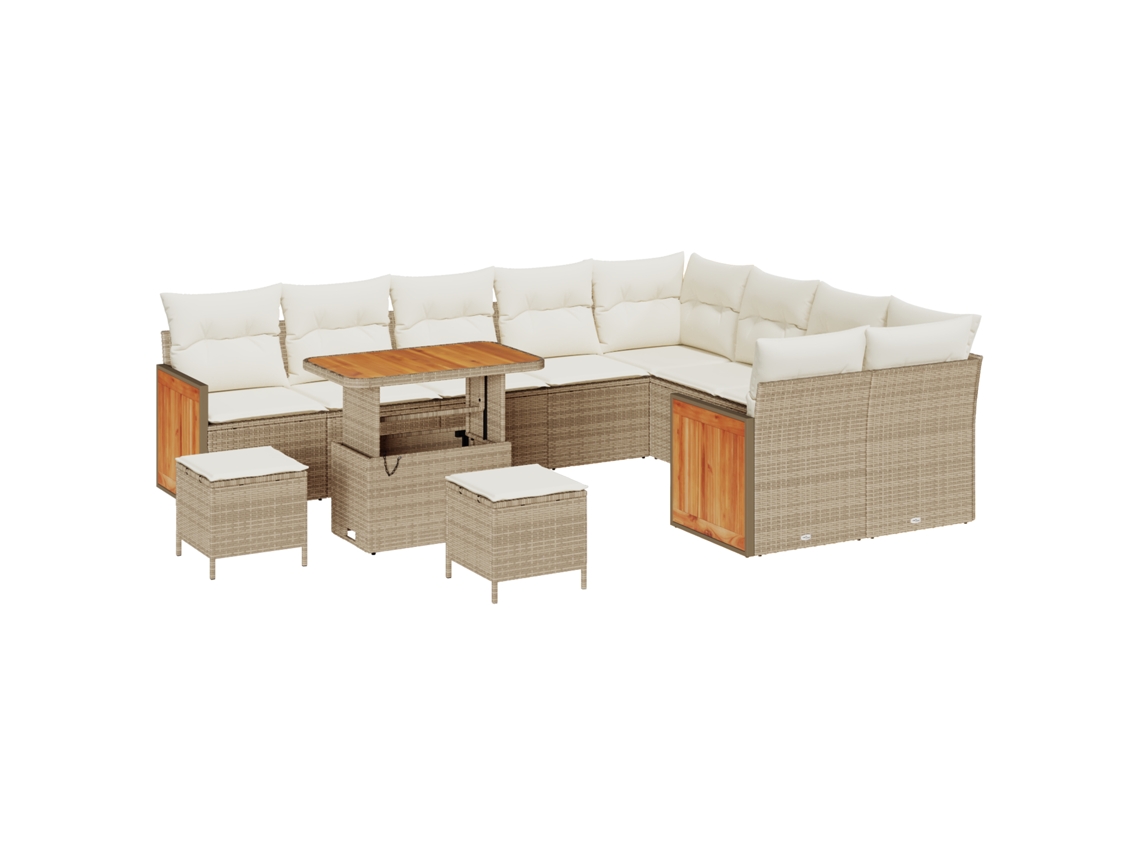 Conjunto 12 Conjunto De Sofá De Jardim Vidaxl Bege Vime Pe (286 X 234 X 85 Cm)