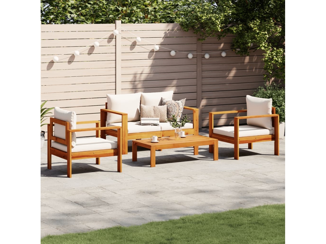 Vidaxl 4 Pcs Conjunto de Sofás de Jardim com Almofadões Acácia Maciça