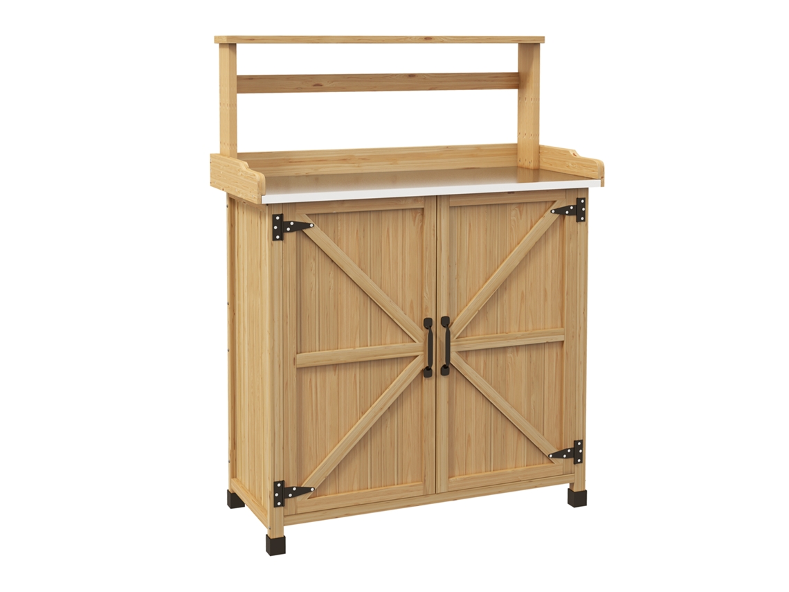 Mesa de Cultivo em Madeira Abeto Amarelo com armário prateleiras e tampo antiderrapante