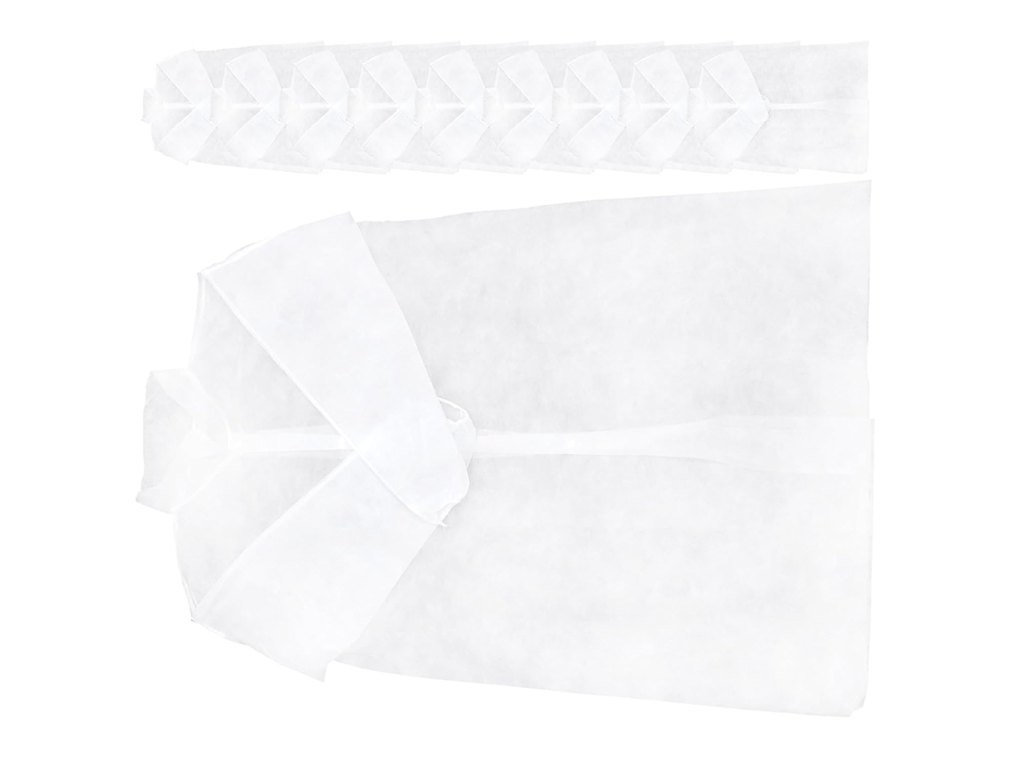 Pacote com 10 Aventais Descartáveis de Manga Comprida para Laboratório, em Tecido Não Tecido Branco Confortável. SFUSHOS