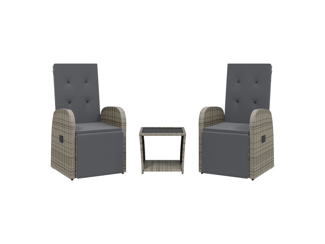 Conjunto de Jantar 3 Pcs para Jardim com Almofadões Vime Pe Cinza MAISON EXCLUSIVE (3 pcs)