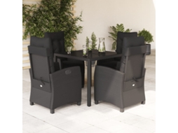 Vidaxl 5 Pcs Conjunto De Jantar P/ Jardim C/ Almofadões Vime Pe Preto