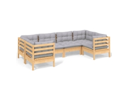 Conjunto de 6 Lounge de Jardim com Almofadões Cinzentos Pinho MAISON EXCLUSIVE