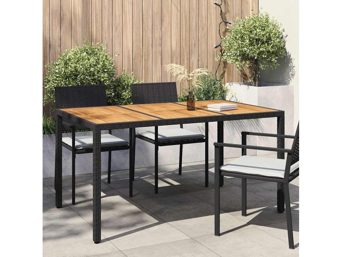 Vidaxl Mesa De Jardim Preto 150 X 90 X 75 Cm Vime Pe
