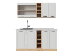 Cozinha R-Line, 160cm, PT Mármore, Branco campagnard/Carvalho dourado VICCO