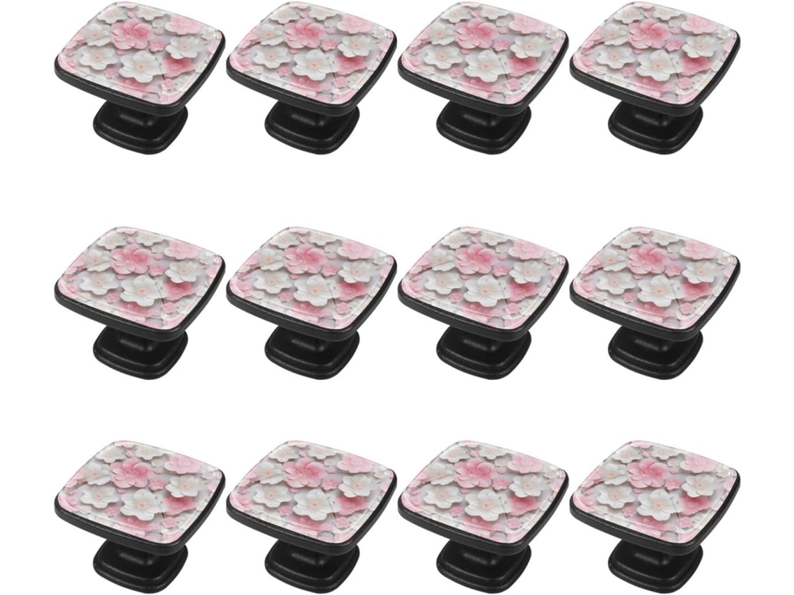 Puxadores Quadrados Para Armários De Cozinha, Puxadores Para Armários E Gavetas, 12 Peças, Estampa Floral Moderna
