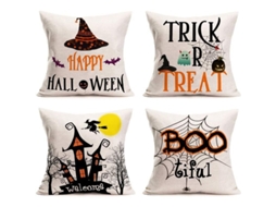 2026 fundas de Almofada para Halloween Linjou, 4 Piezas de Algodão e Linho, 45x45cm